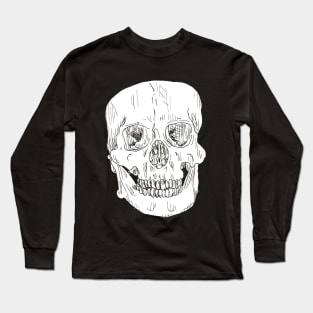 Skull Line Drawing Long Sleeve T-Shirt